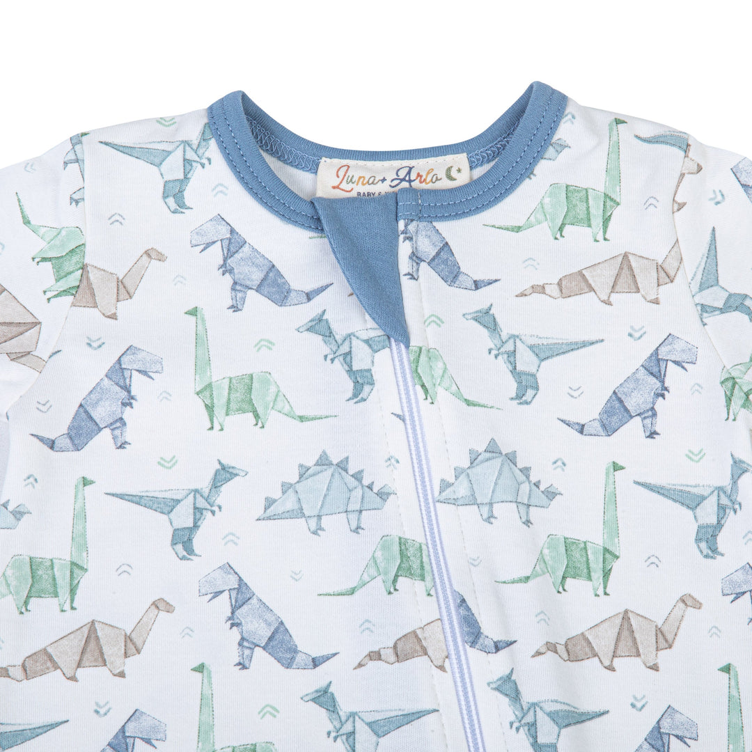 Origami Dinos Print Zip Footie - Blue