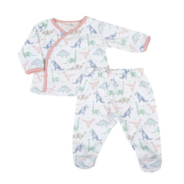 Origami Dinos Print Girl X-Tee Footed Pant Set - Pink