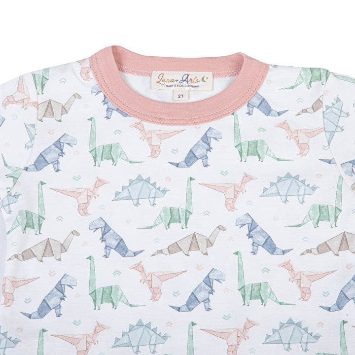 Origami Dinos Long Pajamas - Pink