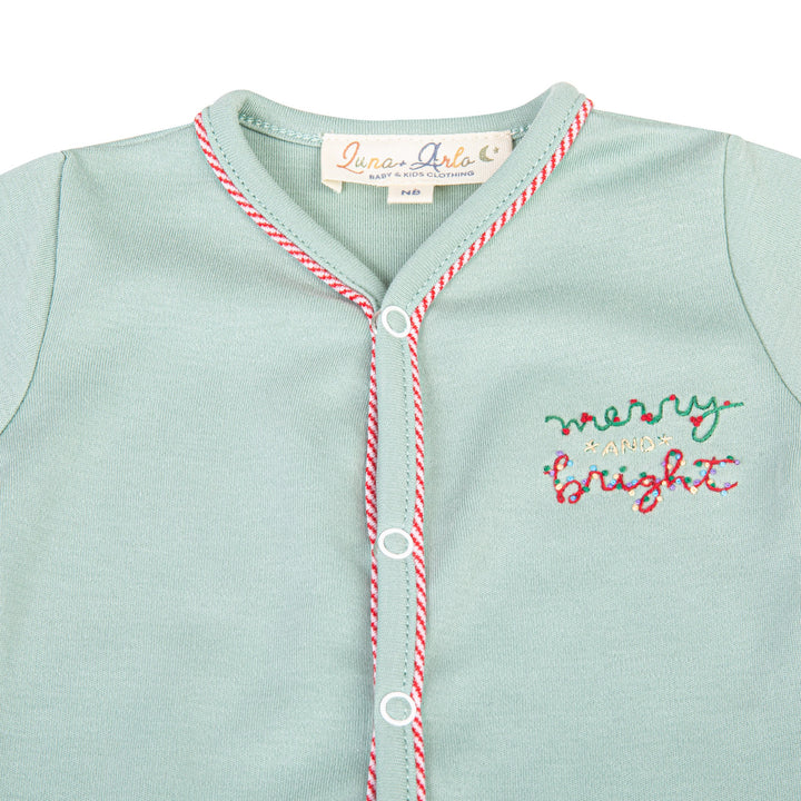 Merry and Bright Embroidered Front Snap Bodysuit