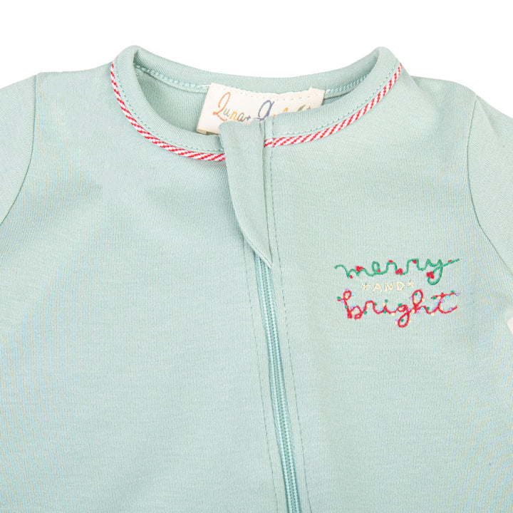 Merry and Bright Embroidered Zip Footie