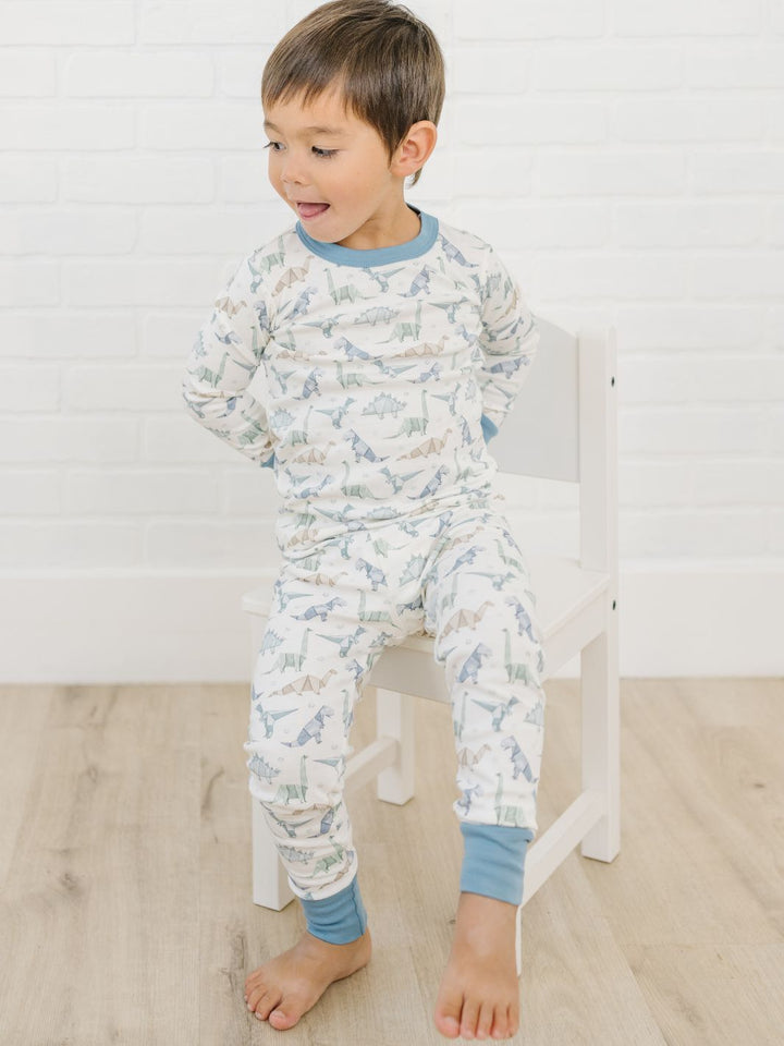 Origami Dinos Long Pajamas - Blue