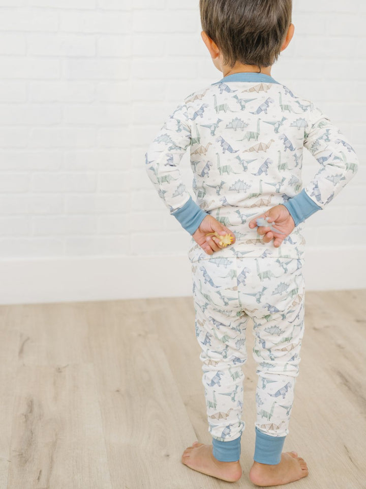 Origami Dinos Long Pajamas - Blue