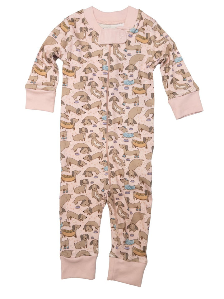 Dachshund Zip Pajamas - Dusty Rose