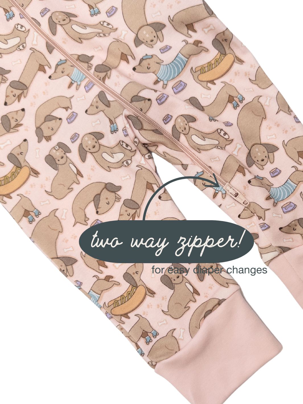 Dachshund Zip Pajamas - Dusty Rose