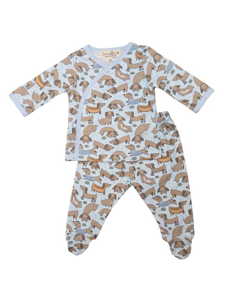 Dachshund Footed Pant Set - Blue