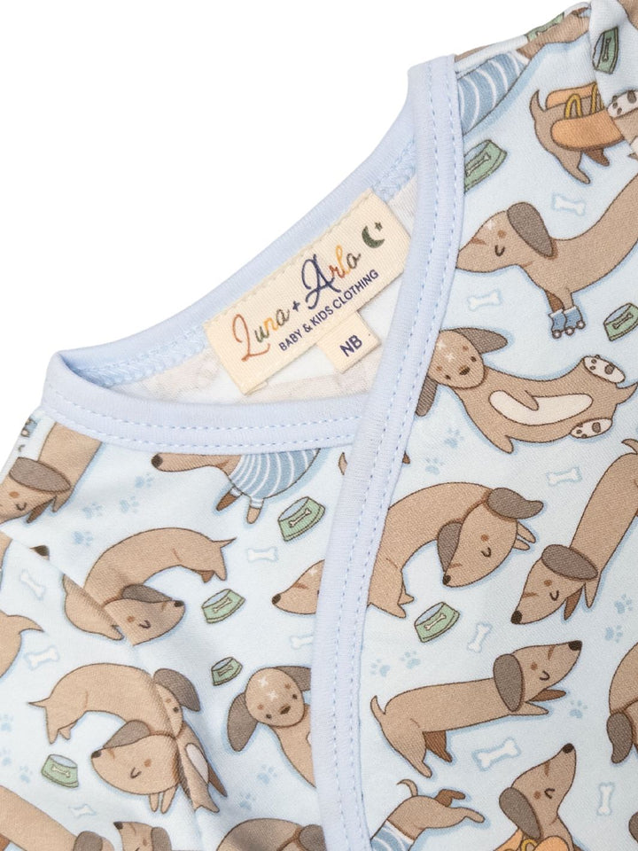 Dachshund Footed Pant Set - Blue